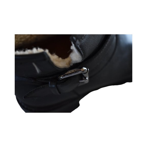 Fendi Shearling Lines Black Leather Moto Ankle Boots Boots / Booties w Lug Soles - Picture 9 of 12